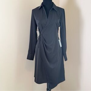 Luxely Black Asymmetrical Sheath Dress with Cuffed Long Sleeves S